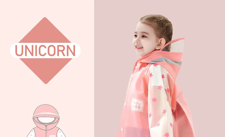 Kids Waterproof Cartoon Raincoat | Dinosaur & Unicorn