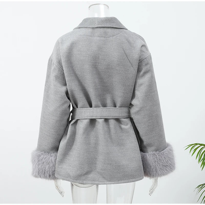 Elegant Lace-Up Woolen Jacket