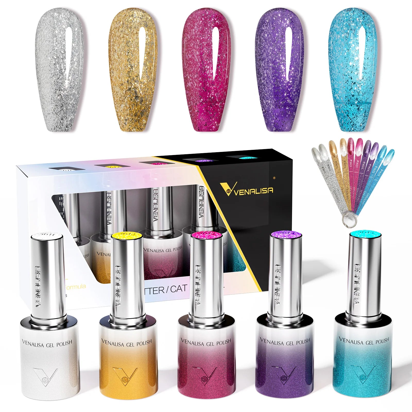 5pcs*10ml/kit VENALISA HEMA FREE TPO FREE Glitter Red Cat Eye Gel Nail Polish Ultra Diamond Gel UV LED Soak Off Nail Manicure