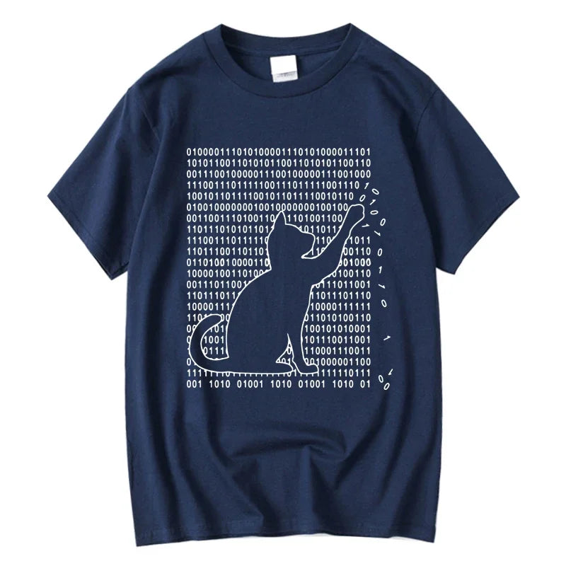 Men's Funny Cat Print 100% Cotton Summer T-Shirt