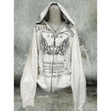 Korean Fashion Sweatshirts Harajuku Gothic Printed Coats Jackets Subculture Vintage Faux Fur Hooded Women Casual Y2k Clothing