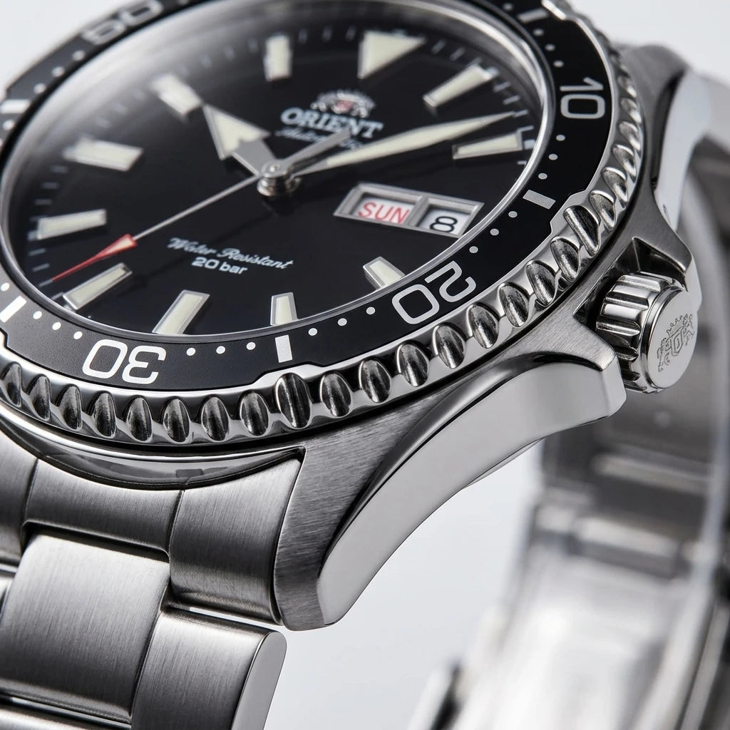 Orient Men Automatic Mechanical Diving Watch 20Bar Water Resistant Week Date Calendar Luminous Stainless Steel Sports Wristwatch