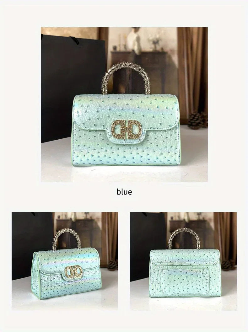 Advanced Ostrich Pattern Diamond Inlaid Women's Handbag New Fashionable High-End Shoulder Crossbody Bag