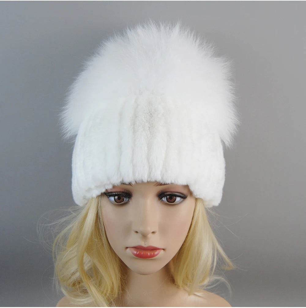 Women's Luxury Rex Rabbit & Fox Fur Beanie Hat