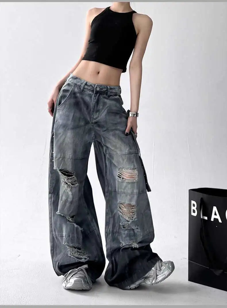 Women's Wide-Leg Distressed Jeans | High Street Style