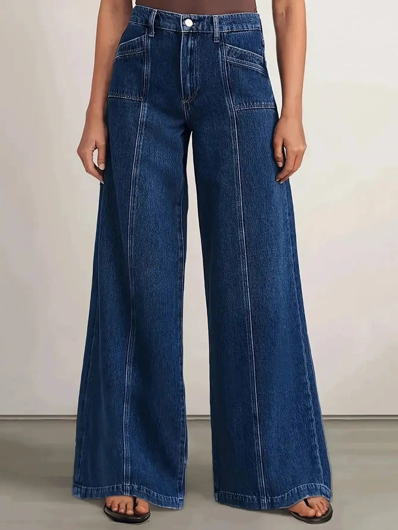 Women's Deep Blue Wide-Leg Jeans | Relaxed Denim