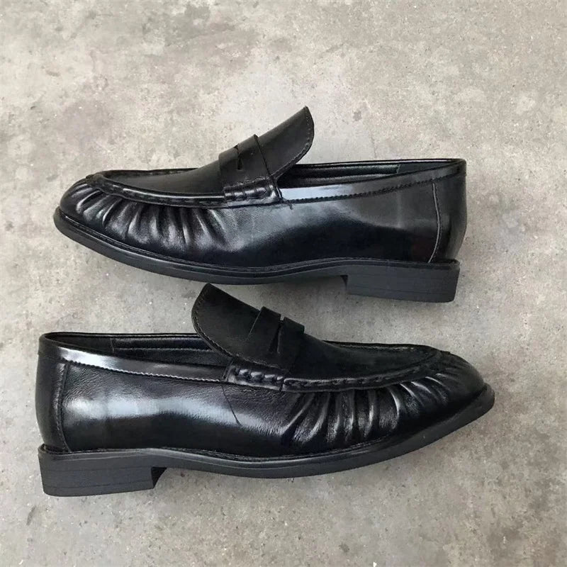 New French Retro Flat Shoes Made of Pure Handmade Calf Leather, Le Fu Women's Rubber Sole, One-Step Comfortable and Casual Singl