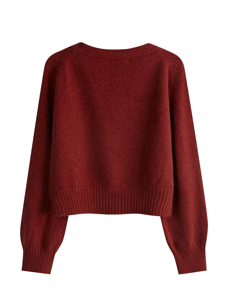 Women's Autumn V-Neck Cashmere Blend Cardigan – USA-Made Loose Knit Sweater