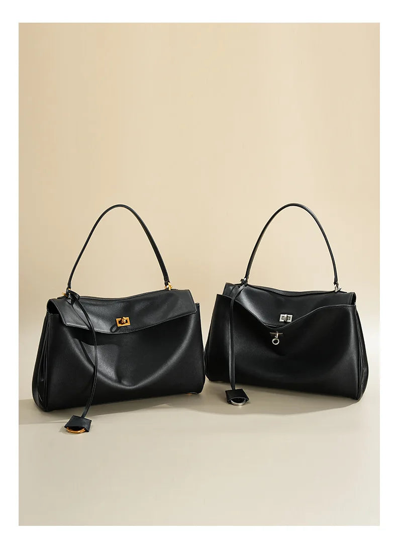 Large Capacity Women's Leather Handbag High-End Single Shoulder Crossbody Tote for Commuting