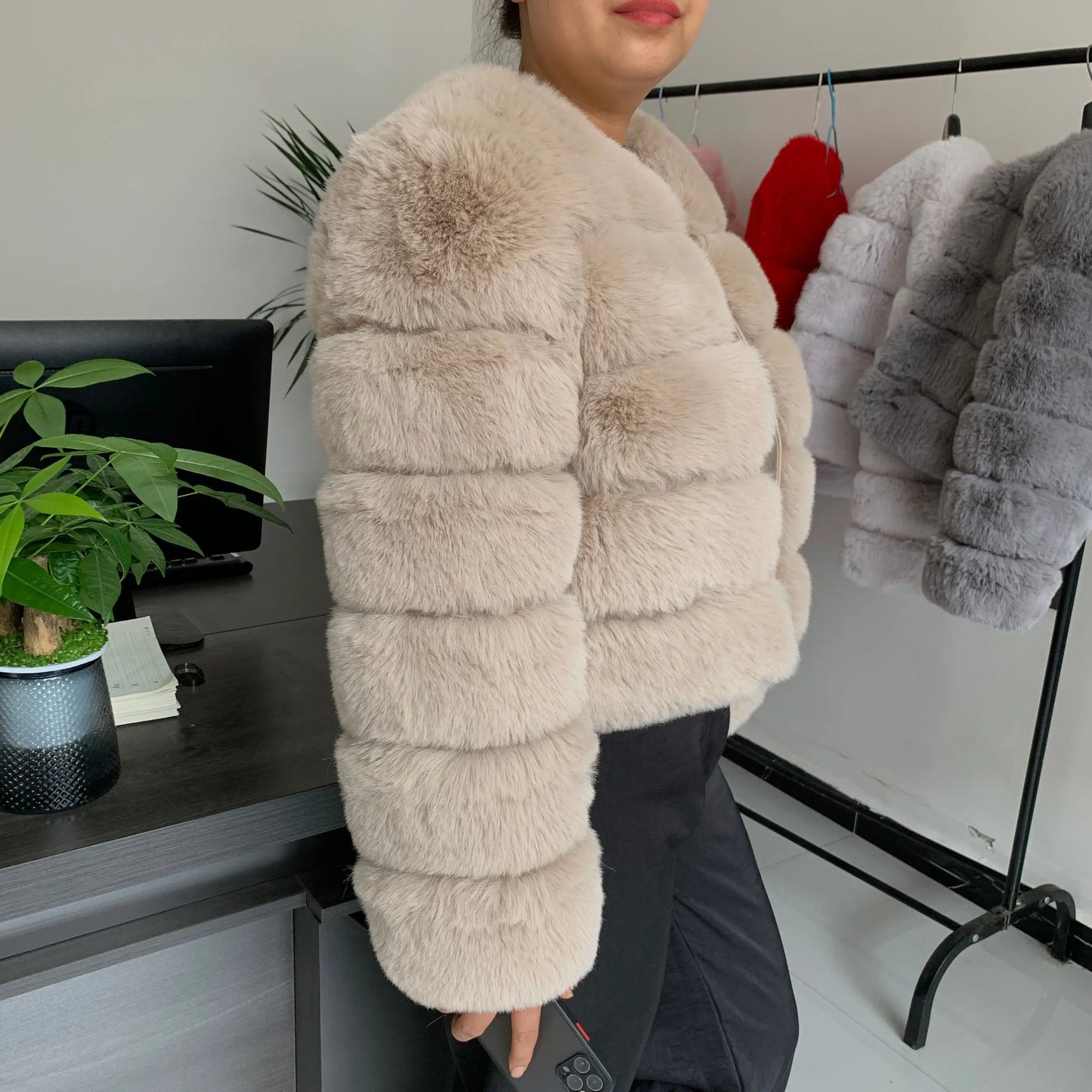 Elegant Winter Faux Fox Fur Crop Jacket