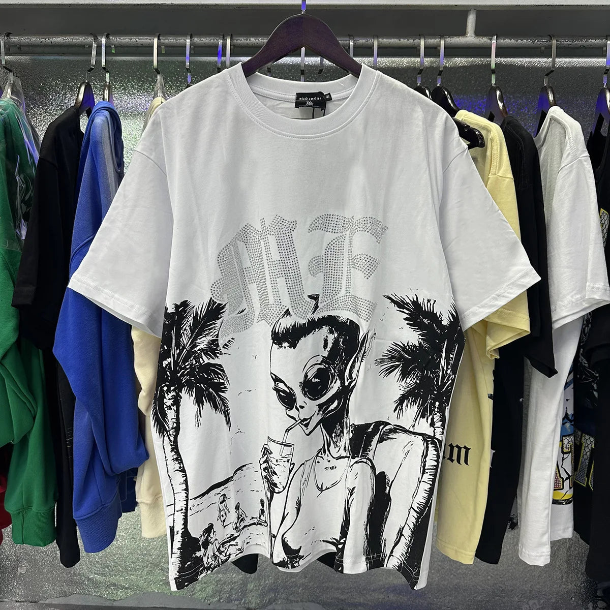 MIXED EMOTION Oversized Cotton Rhinestone T-Shirt