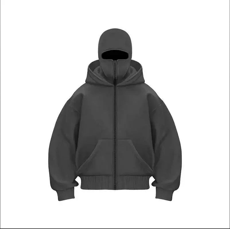 2025 Men's and Women's Balaclava Y2K Gothic Harajuku Winter Fashion Double Hooded Sportswear Men's Hooded Mask Zipper Sportswear