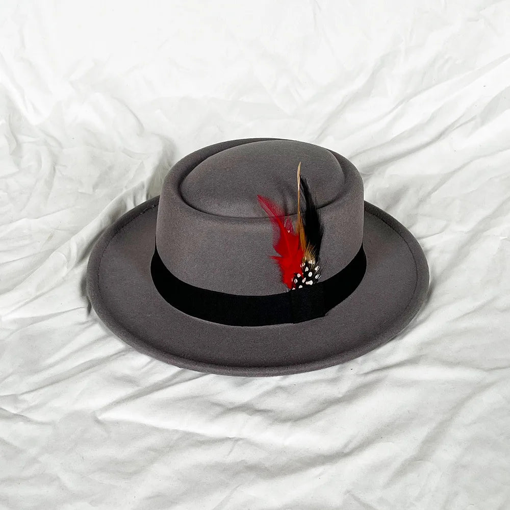 Men's Vintage Felt Fedora Hat with Feather Accent