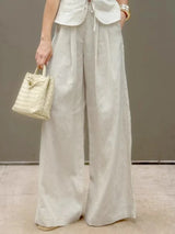 Mueyaruho Women 2026 Summer Office Pant Set Suits Solid Beige Outfits 2 Two Piece Wide Leg Matching Set For Women
