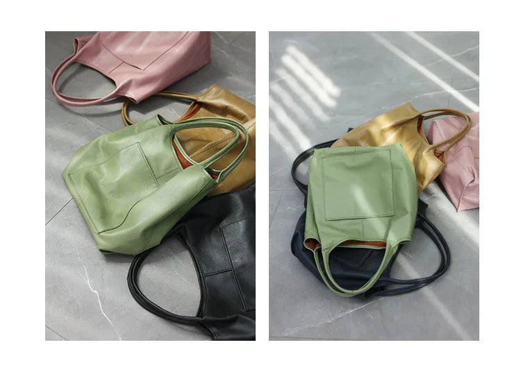 Women Genuine Leather Tote Luxury Light Weight And Comfortable To Use Handbag Colorful Soft Shopping Bags