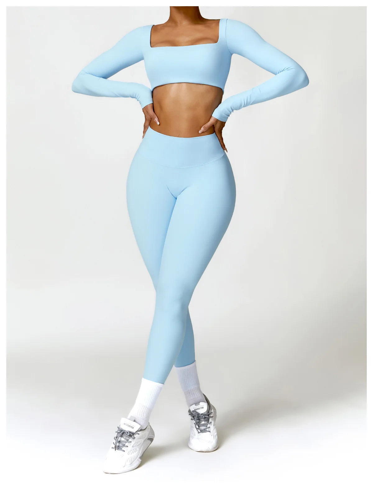 2-Piece Women's High-Waist Yoga Set – Seamless Long Sleeve Workout Suit