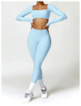 2-Piece Women's High-Waist Yoga Set – Seamless Long Sleeve Workout Suit