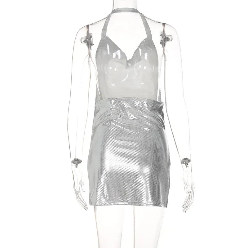 Elegant Sequin Halter Mini Dress