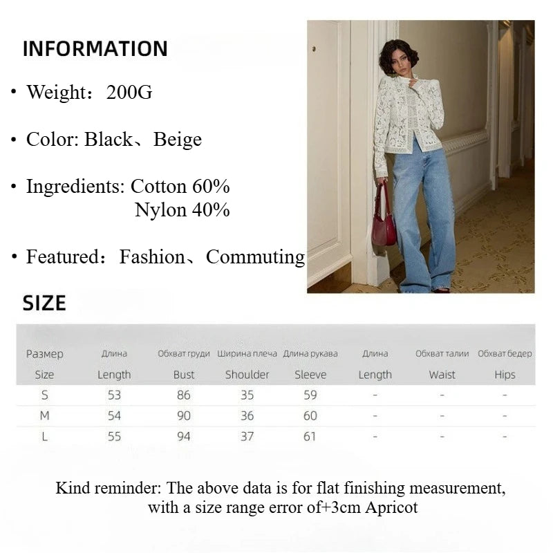 2026 Summer Lace Printed Shirts Tops Female Hollow Out Fashion Commute Vintage See-Through Blouse Women's Lace Shrug Shirts New