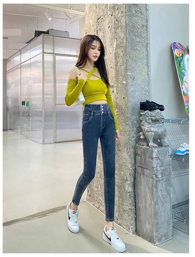 Women's High Waist Stretch Jeans – Slim Denim Pants