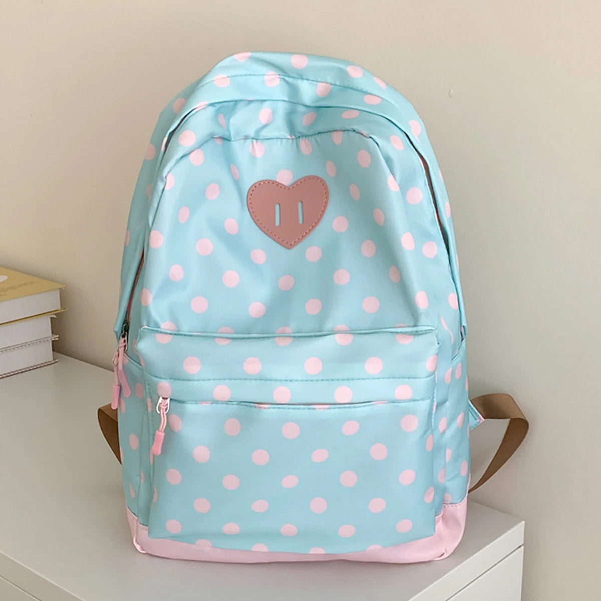 Women Nylon Polka Dot Cute Backpack Multiple Pockets Cute Playful Bookpack Travel Daypack Bag for Teens Girls College Commute