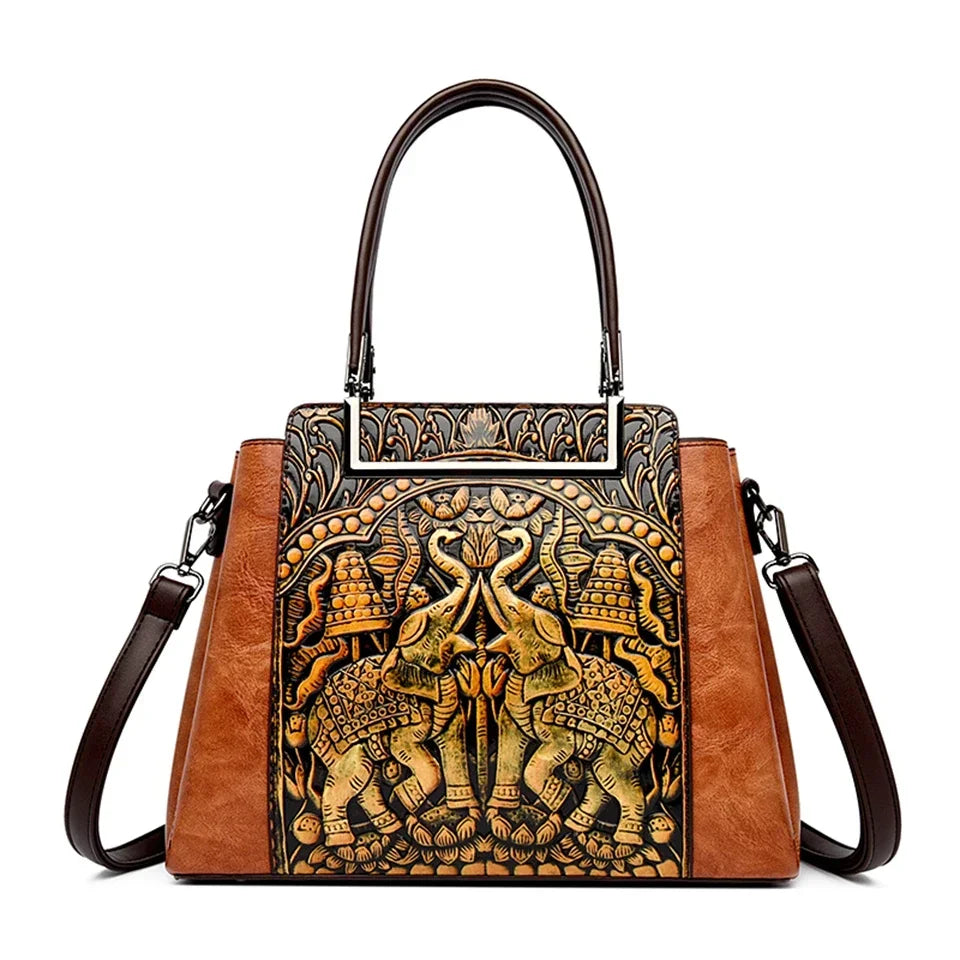 New Vintage Embossed Handmade Handbag For Women Versatile PU Leather Shoulder Bag 3 Layers Large Capacity Crossbody Bags Female