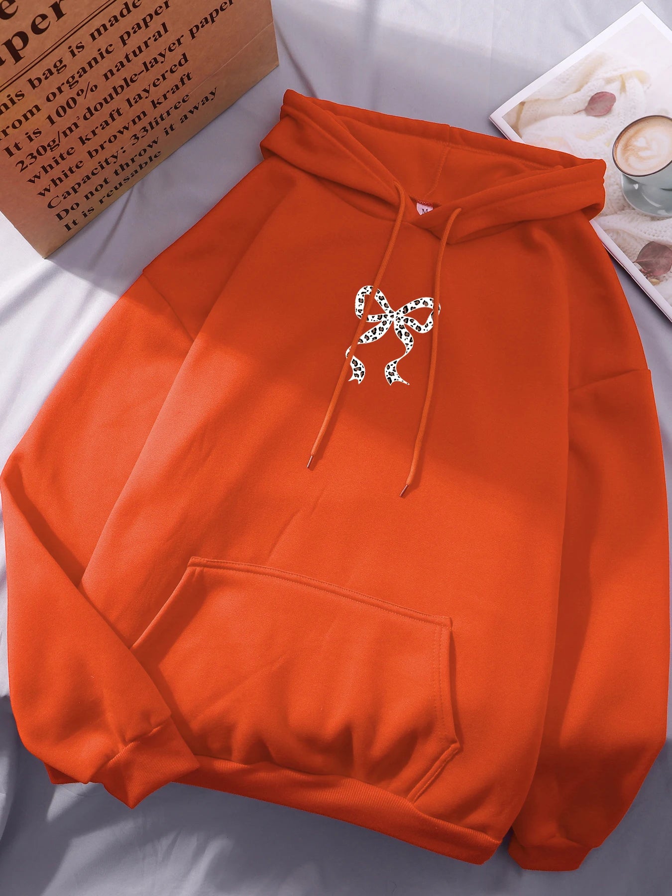 Y2K Bow Leopard Print Fleece Hoodie