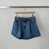 High-Waist Washed Denim Wide-Leg Shorts -Made Casual Blue Jean Shorts