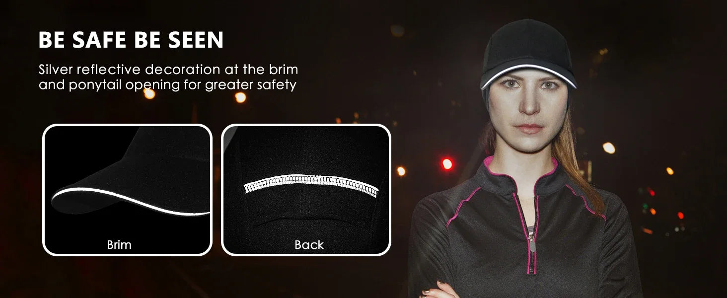 Women's Fleece Ponytail Hat with Ear Warmers & Reflective Cap