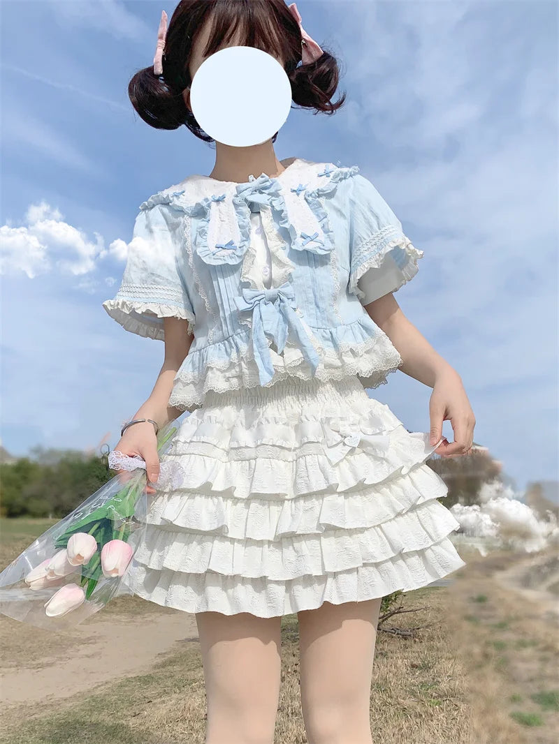 Kawaii Bow Mini Skirt – Ruffle Tiered A-Line