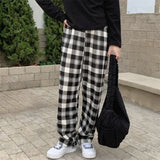 Plaid Plush Wide-Leg Trousers