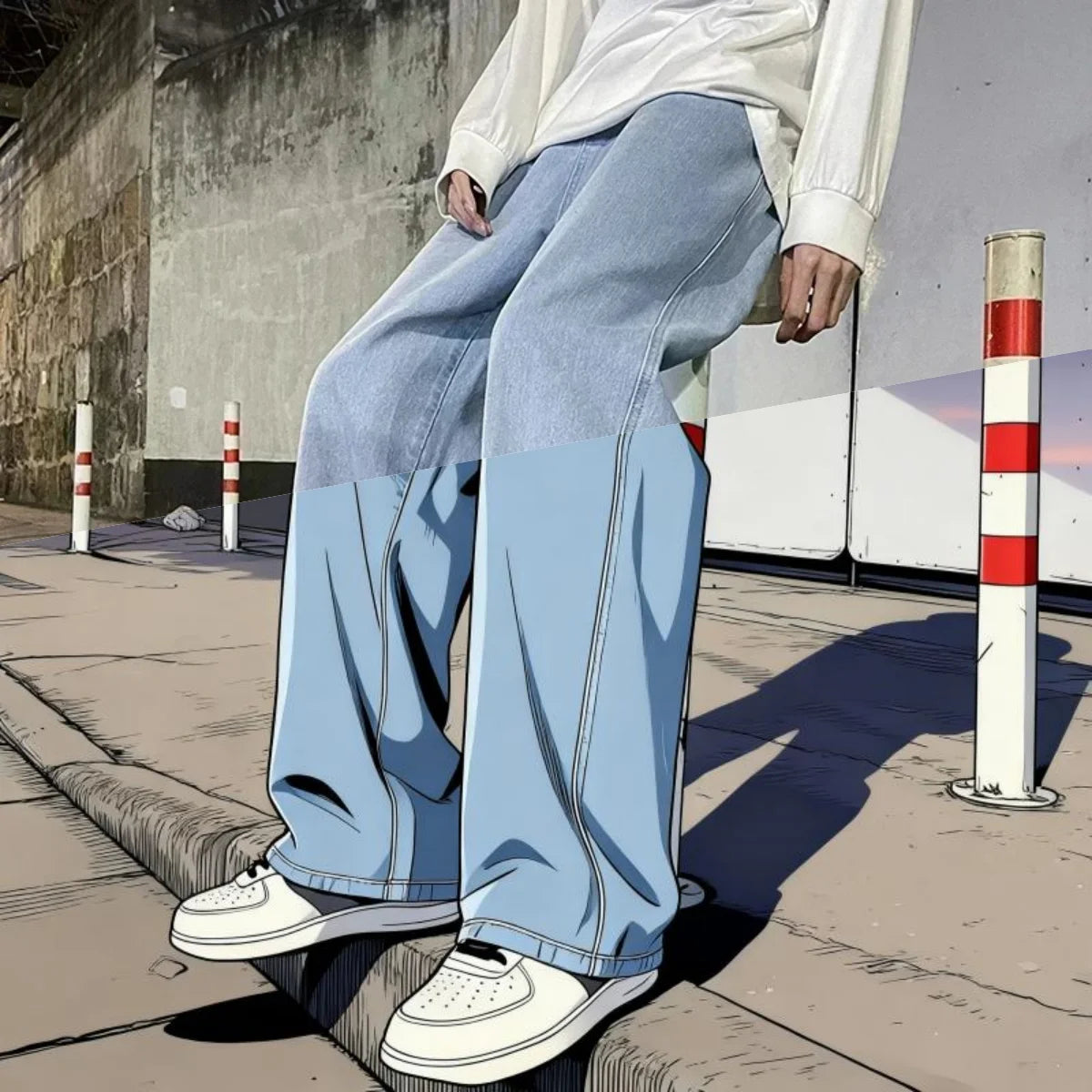 Men's Wide Leg Drawstring Jeans