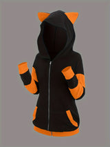Women's Cat Ear Colorblock Zip-Up Hoodie