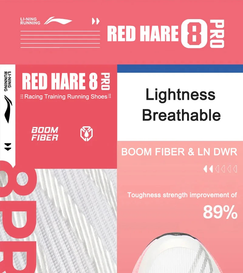 Li-Ning Women's RED HARE 8 PRO Racing Running Shoes BOOM Cushion LN DWR Water Repellent LiNing Training Sneaker ARPV016