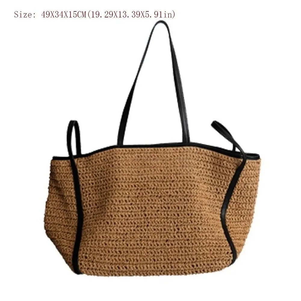 Fashion Vintage Straw Baskets Bag Straw Handmade Woven Beach Bag Korean Style Large Capacity Tote Bag Women Accessory