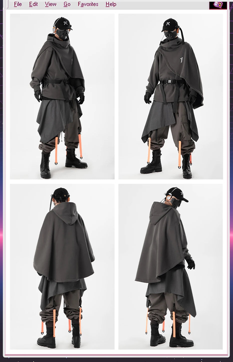 Oversized High-Collar Techwear Pullover Hoodie