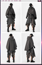 Oversized High-Collar Techwear Pullover Hoodie