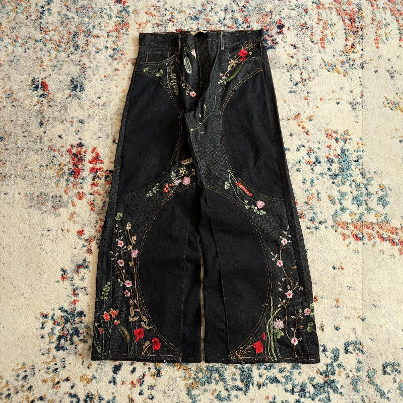 Y2K Floral Embroidery Baggy Jeans