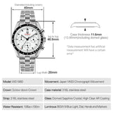 Watchdives WD1860 Watch VK63 Chronological Movement Stainless Steel Watch Sapphire AR Coating Night Light Retro Watches