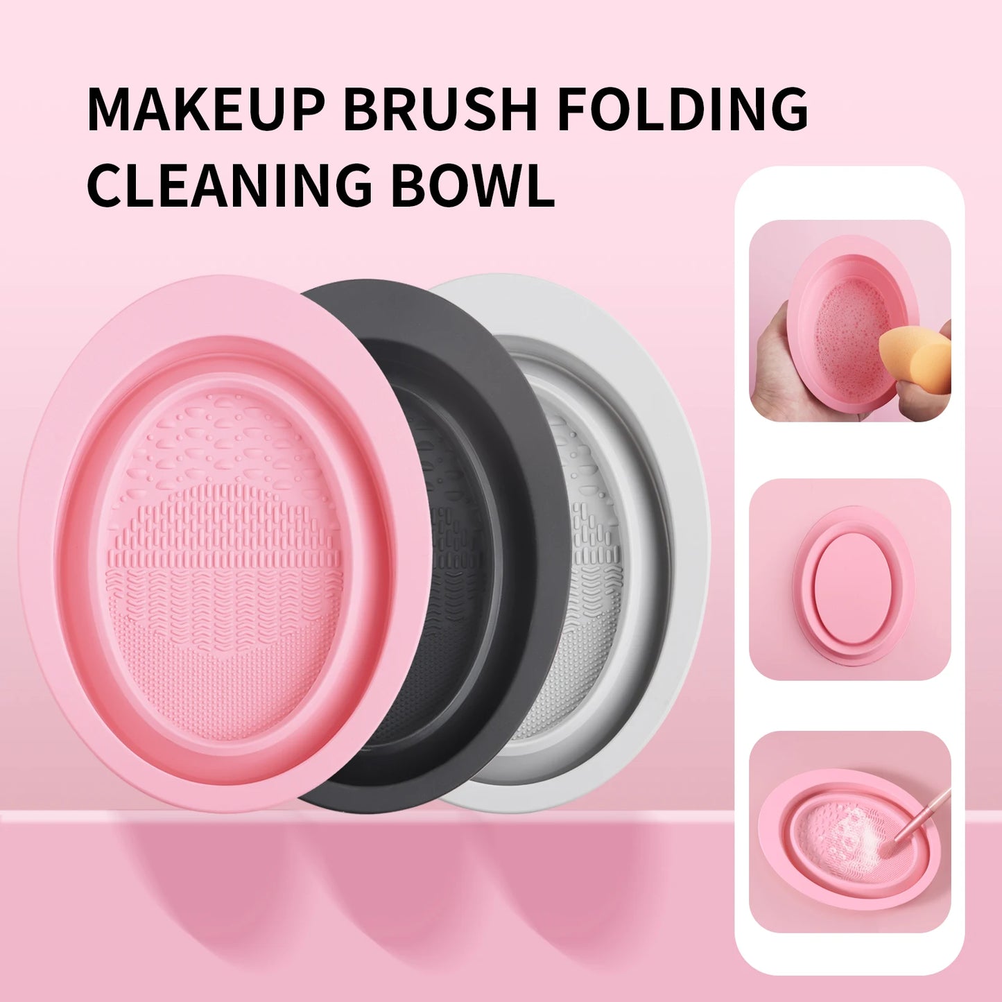 USA-Made Silicone Makeup Brush Cleaner Pad & Foldable Cleaning Bowl