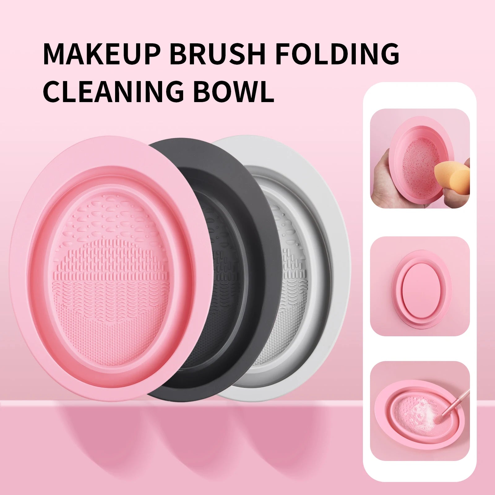 USA-Made Silicone Makeup Brush Cleaner Pad & Foldable Cleaning Bowl