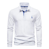 AIOPESON Men's Deer Embroidery Polo Shirt – Long Sleeve
