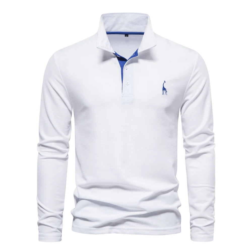 AIOPESON Men's Deer Embroidery Polo Shirt – Long Sleeve