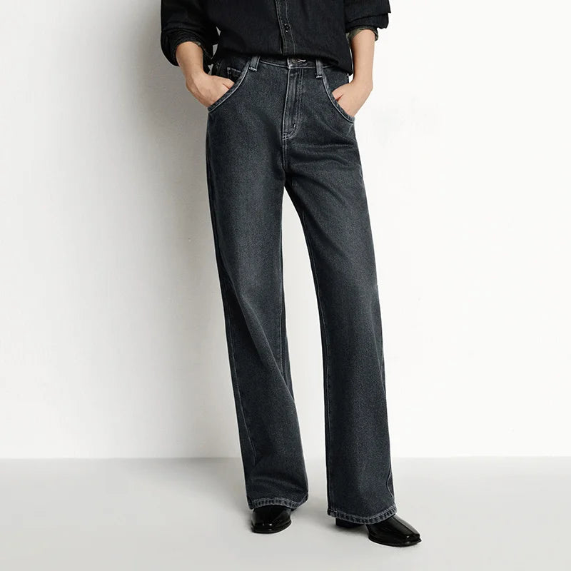 Women's High-Waist Fleece-Lined Wide-Leg Jeans