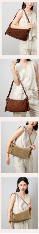 Women's Handbag New Suede Top Grain Leather Crossbody Bag Korean Style Wide Strap Shoulder Handheld Women Light Luxury Versatile