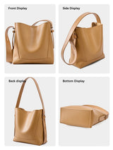 Zency New 2026 TrendyTwo Layer Cow Leather Shopper Shoulder Bag Commuter Large Bucket Handbag Simple High Quality Women Tote Bag