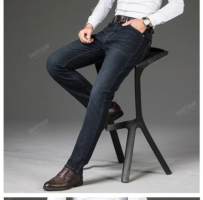 Cotton Men's Jeans Denim Pants Brand Classic Clothes Overalls Straight Trousers for Men Black Oversize Large Size 35 40 42 44 46