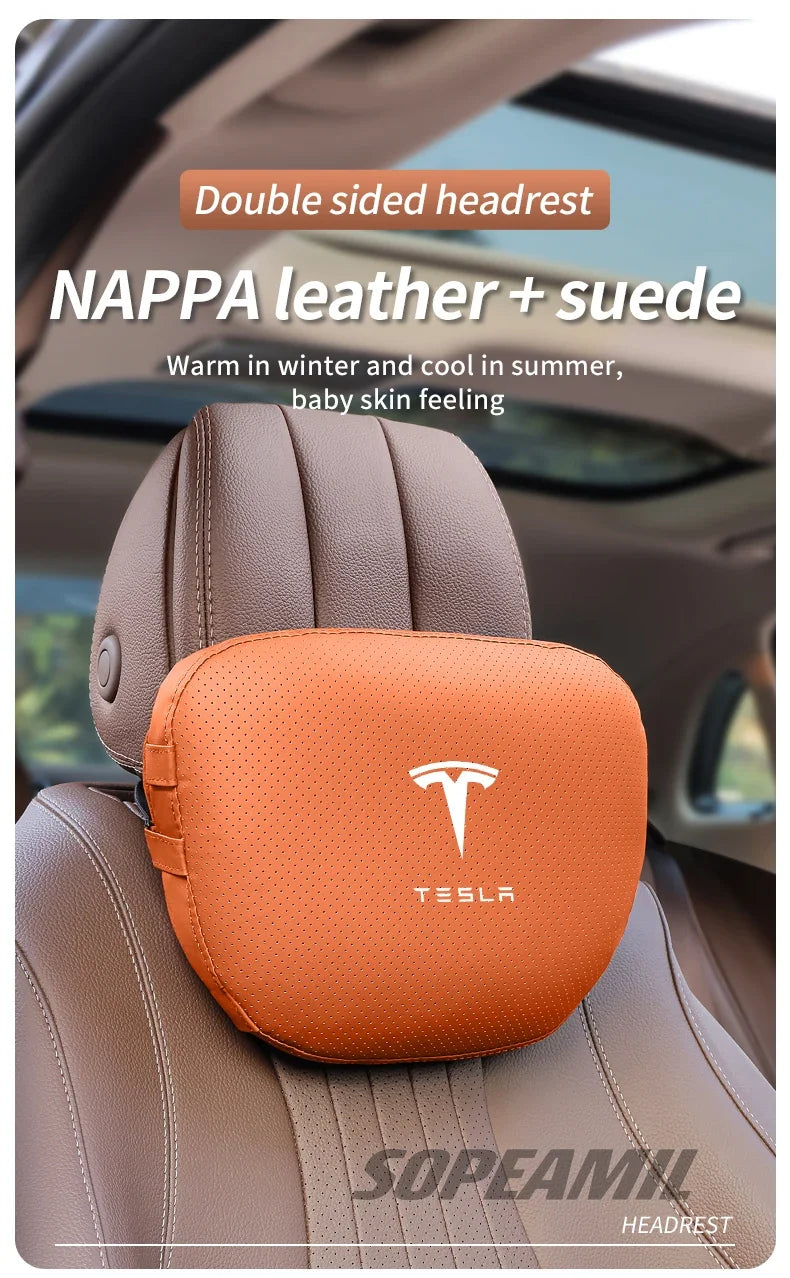 Car Double-Sided Suede Leather Headrest Neck Support Pillow Seat Waist Cushion Tesla Cybertruck Model 3 Model Y Model S Model X