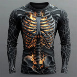 2025 Halloween Skeleton Print Long Sleeve T-Shirt for Men Gothic Trendy Streetwear Casual Tops Halloween Party Tees Fall Winter