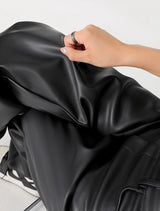 Women's High Waist Faux Leather Wide Leg Fleece Pants